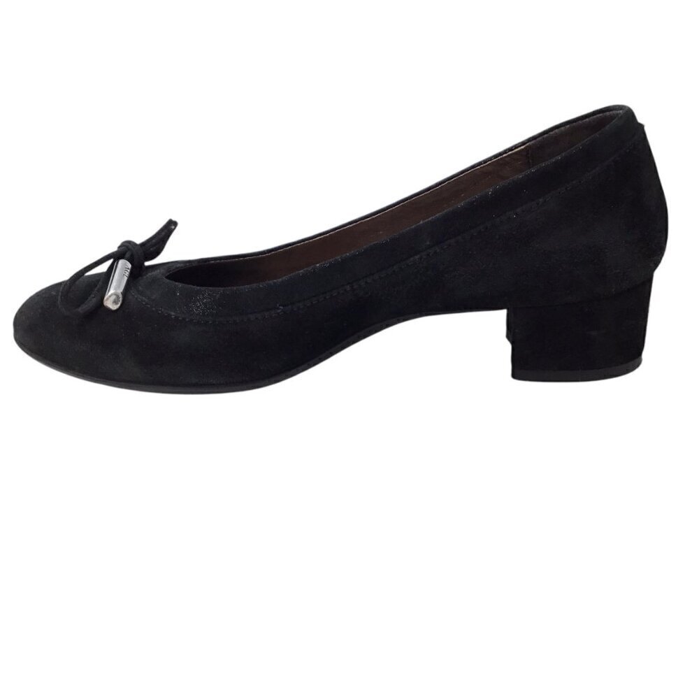 AGL Kristin Bow Tie Black Suede Leather Pumps Block Heel EU 35 US 5 Made Italy - Picture 6 of 14